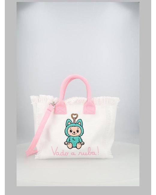 Mc2 Saint Barth White Tote Bag "Vado A Ruba Monster"
