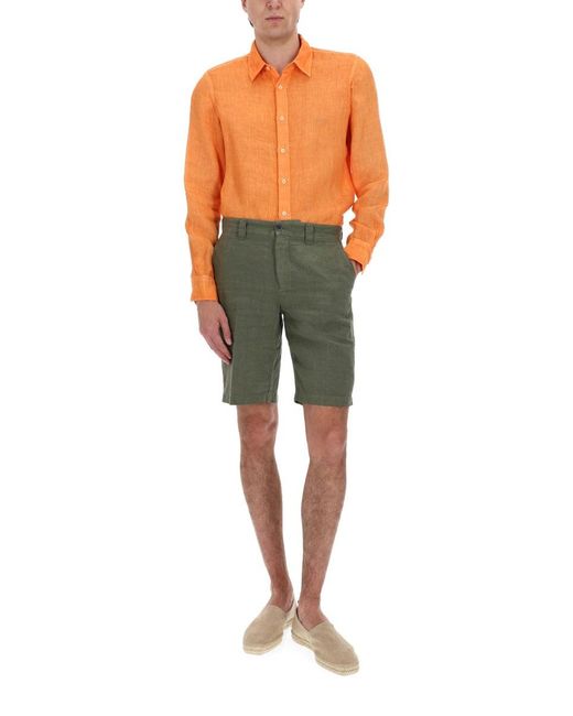 120% Lino Orange Linen Mini Shirt For for men