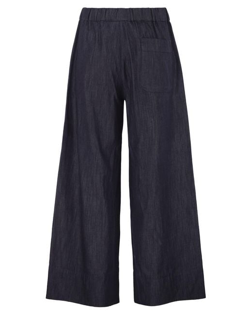 Max Mara Blue Stmjour Wide Leg Cotton Denim Trousers With Drawstring Waist