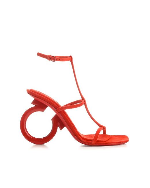 Ferragamo Red Squa Toe Leather Sandals