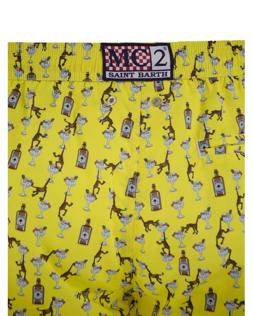 Mc2 Saint Barth Yellow Lightweight Fabric Swim Boxer Shorts With Print