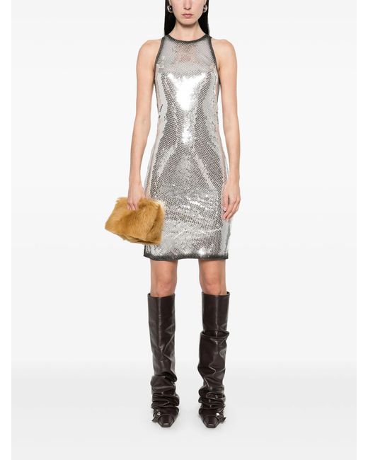 The Attico Gray Sleeveless Mini Dress With Sequined Elegance