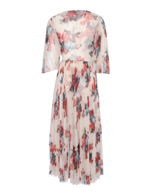 Philosophy Di Lorenzo Serafini White Floral Pattern Midi Dress With Elegant Drape
