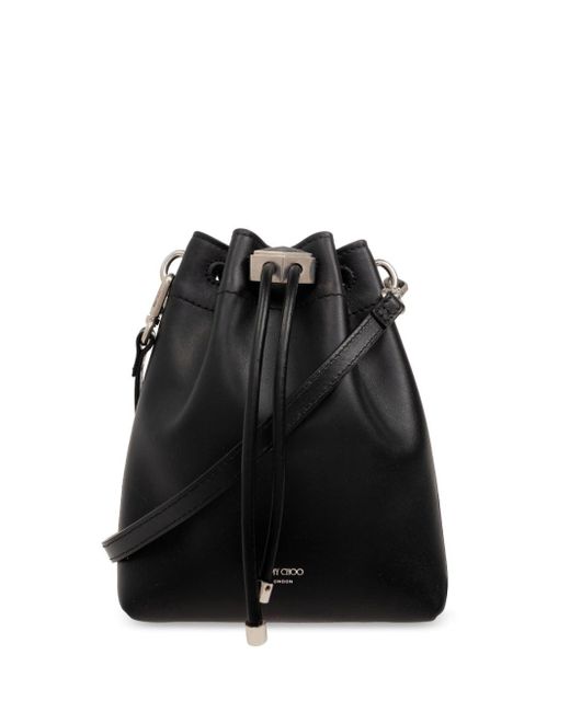 Jimmy Choo Black Bon Bon Metallic Leather Mini Bucket Bag