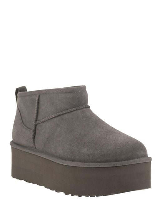 Ugg Gray Ultra Mini Classic Boots With Plateau