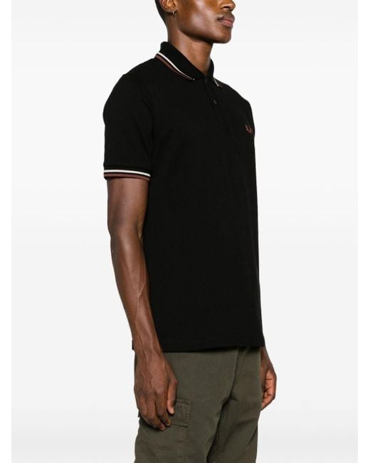 Fred Perry Black Logo Cotton Polo Shirt for men