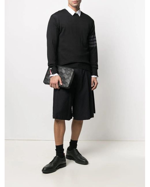 Thom Browne Black Classic Crewneck Pullover W/ Bar Stripe for men