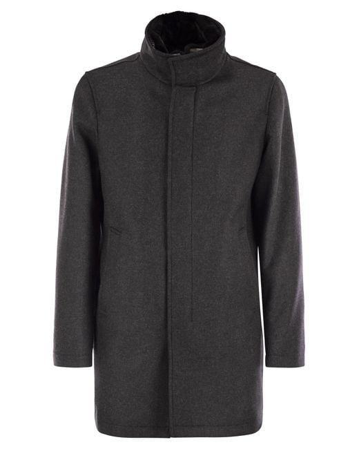 Herno Gray Wool Coat With Detachable Collar for men