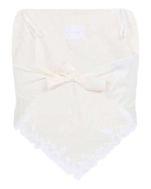Miu Miu White Top Tela Fiammata Ricamo Fiori