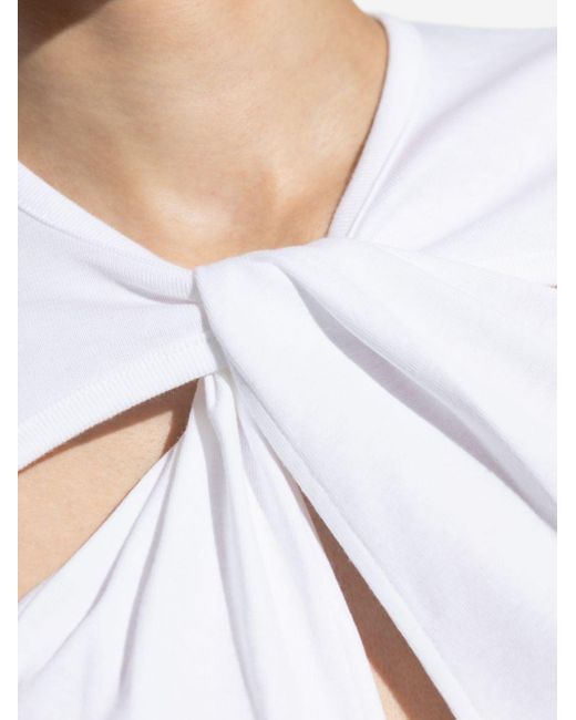 Coperni White Twist-Detail Short-Sleeve Top