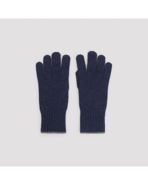 Brunello Cucinelli Blue Cashmere Gloves for men