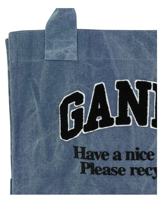 Ganni Blue Übergroße Tasche in Leinwand