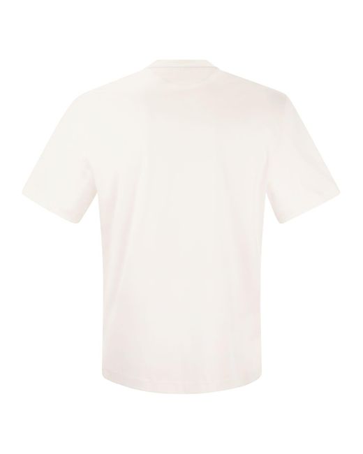 Brunello Cucinelli Slim Fit Crew Neck T -Shirt in Wattestäbejersey mit Logo in White für Herren