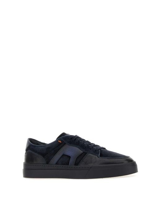 Santoni Black Leather And Suede Sport Sneakers