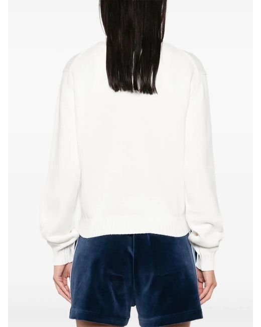 Casablanca White Crewneck Sweater With Mushroom Embroidery