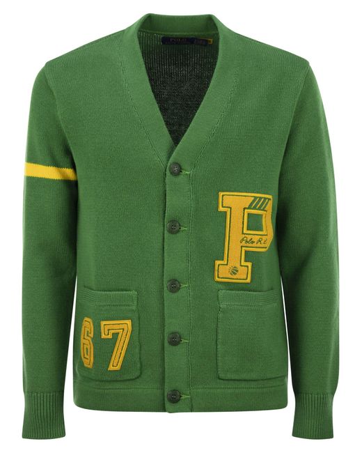 Polo Ralph Lauren Cotton Letterman Cardigan in Green für Herren