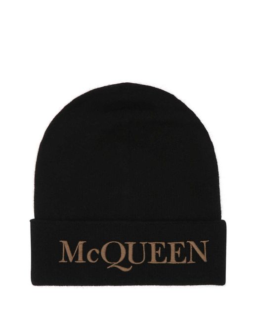 McQueen Black Cashmere Beanie Hat