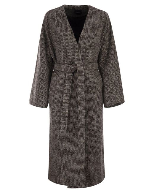 Weekend by Maxmara Gray Zenica Wool Tweed Dressing Gown Coat