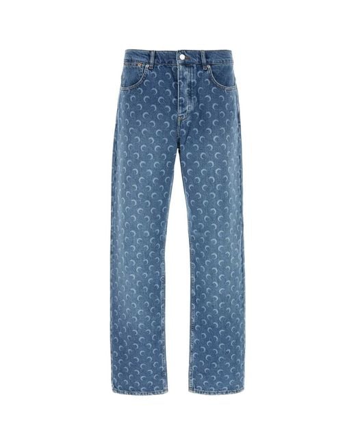 MARINE SERRE Blue Printed Denim Jeans for men