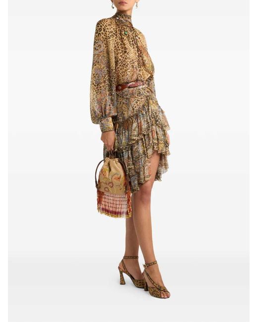 Etro Brown Paisley-Printed Asymmetric Ruffled Skirt
