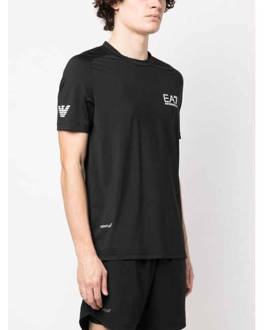 EA7 Black Logo-Print Cotton T-Shirt for men