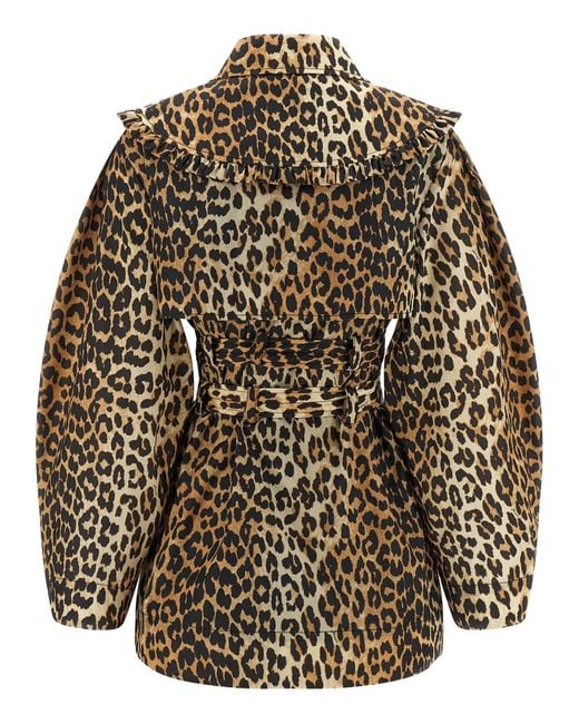 Gabardina "Leopard Duchesse Nylon Short" de Ganni de color Brown