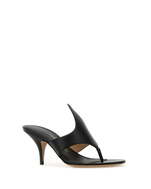 Ferragamo Black Salvatore Leather Lyrai Thong Mules