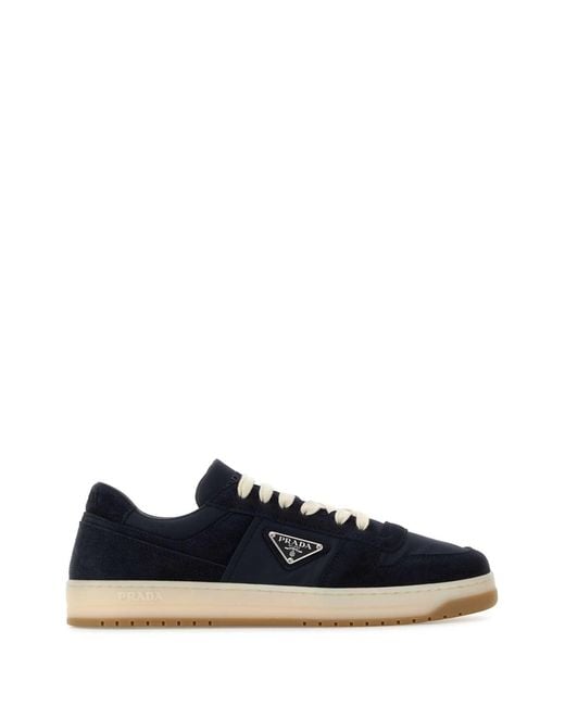 Prada Blue Canvas And Suede Downtown Sneakers for men