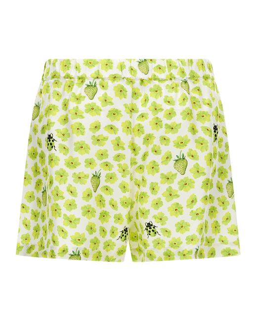 Versace Yellow Silk Twill Shorts With Strawberry Garden Print
