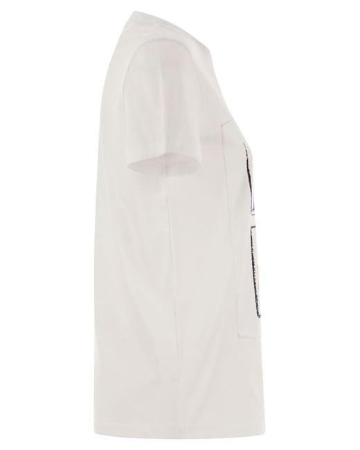 Max Mara White Graphic Design T-Shirt With Crew Neckline