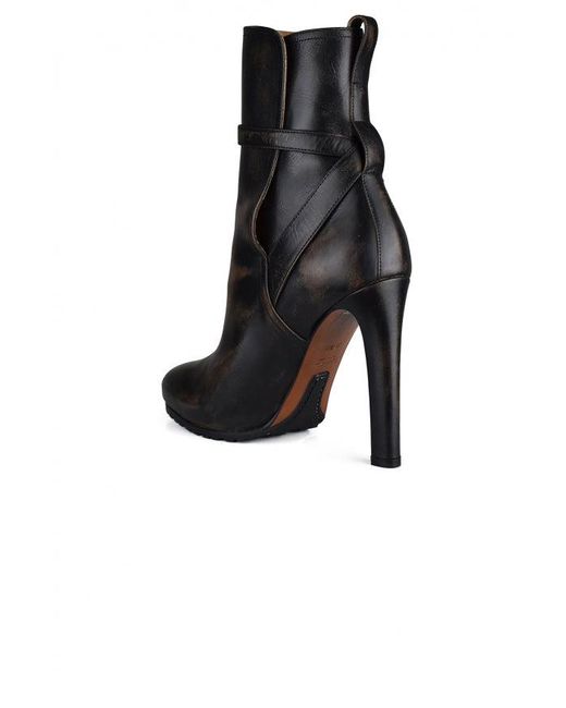 Ralph Lauren Black Distressed Leather Almond-Toe Ankle Boots