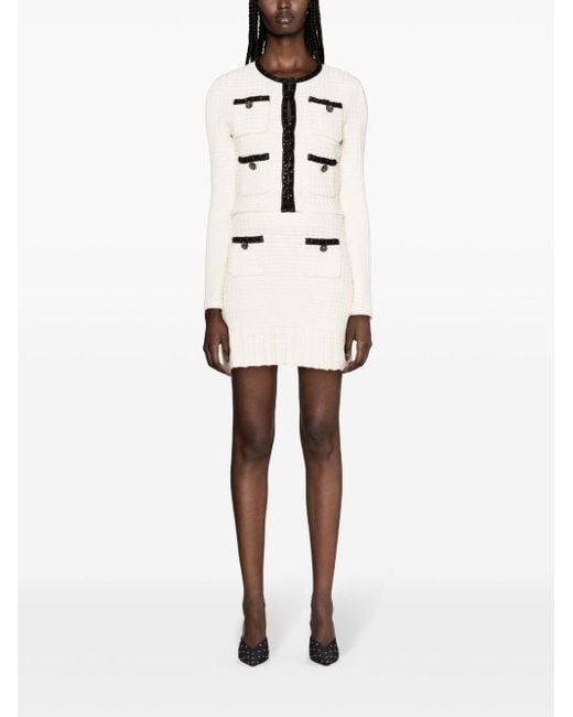 Self-Portrait White Knitted Mini Skirt With Sequins