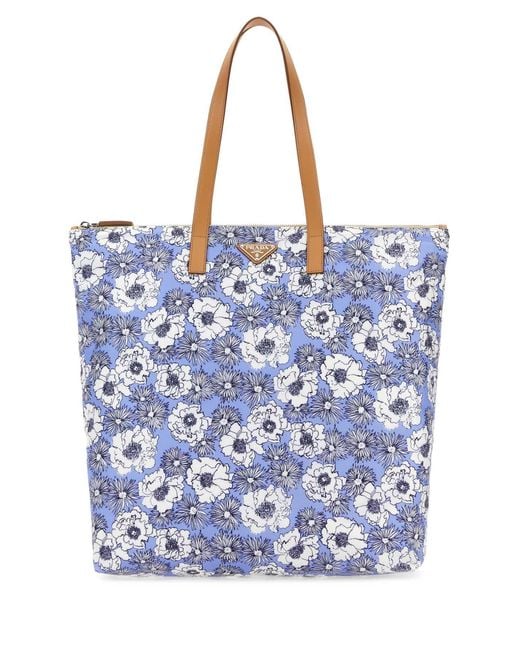 Prada Blue Printed Re-Nylon Shopping Bag for men