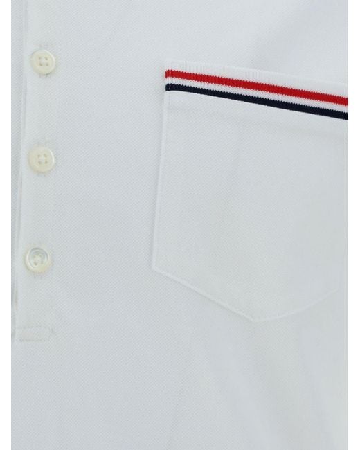 Thom Browne White Patch Pocket Polo Shirt for men