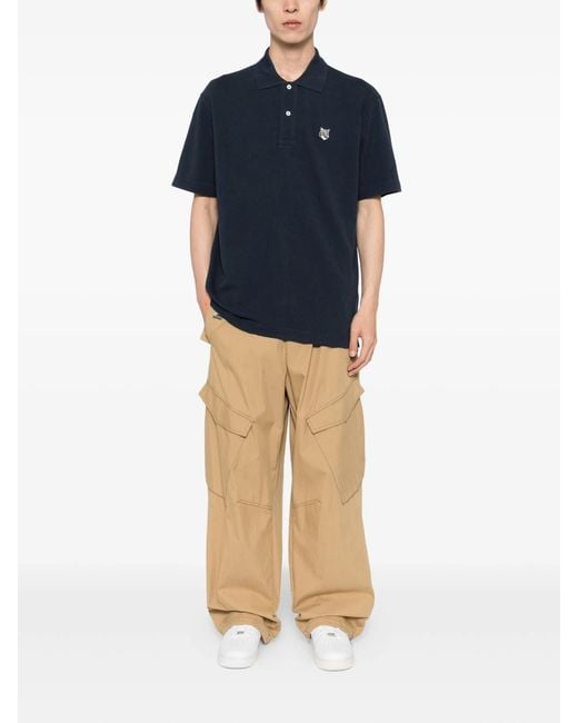 Maison Kitsuné Blue Embroidered Logo Polo Shirt