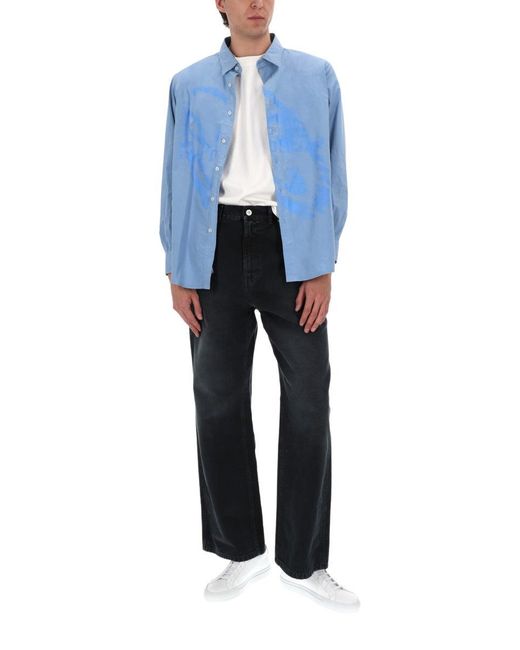 No Problemo Blue Camicia Con Stampa Logo for men