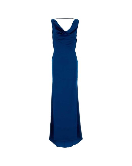 GIUSEPPE DI MORABITO Blue Electric Satin Long Dress