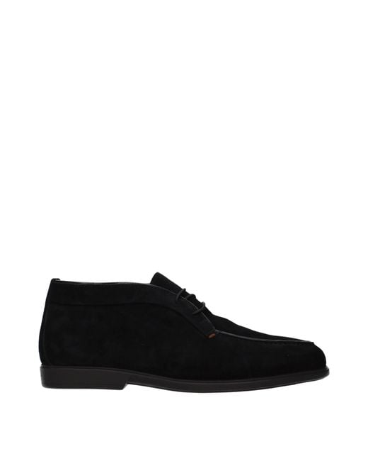 Santoni Black Suede Ankle Boots