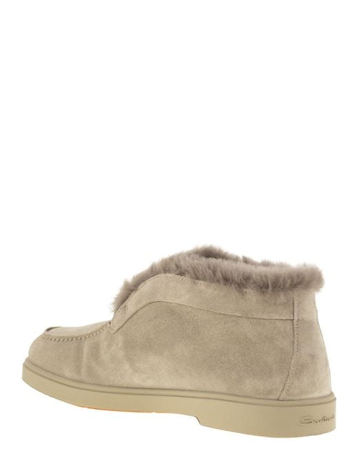Santoni Natural Desert Boot With Suede Fur