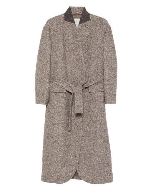 Brunello Cucinelli Gray Wool Belted Coat