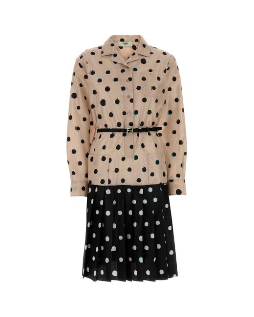 Fendi White Printed Silk Dress