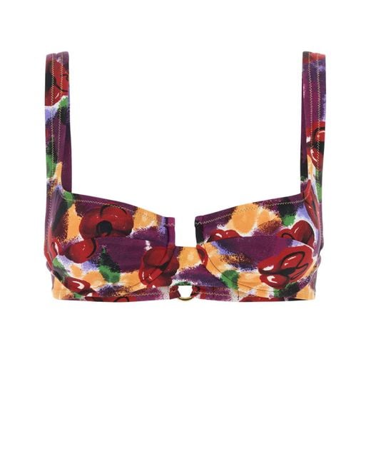 Reina Olga Red Printed Stretch Nylon Brigitte Bikini Top