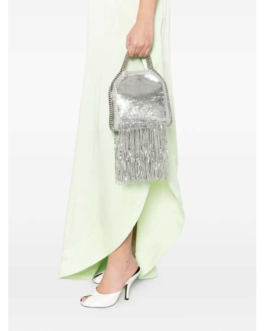 Stella McCartney Gray Falabella Mini Tote Bag With Fringe