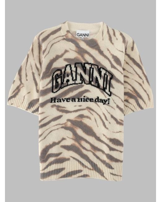 Ganni Natural Graphic Oversized Crewneck Sweater
