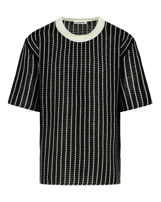 Jil Sander Black 'Crochet' Cotton T-Shirt for men
