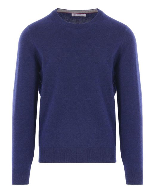 Brunello Cucinelli Kasjmier Trui Met Ronde Alsh in het Blue voor heren