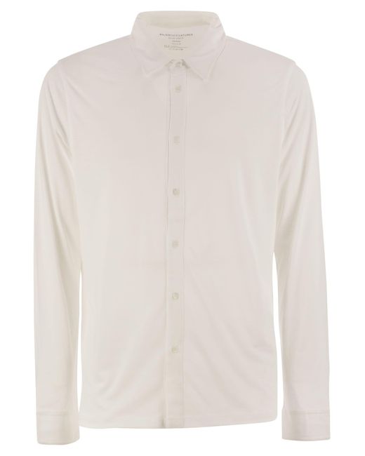 Majestic White Long-Sleeved Lyocell And Cotton Shirt for men