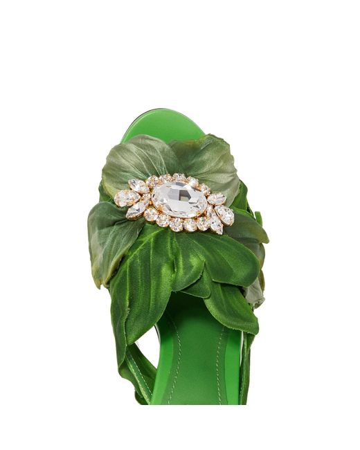 Dolce & Gabbana Green Keira Jungle Leaf Satin Mules