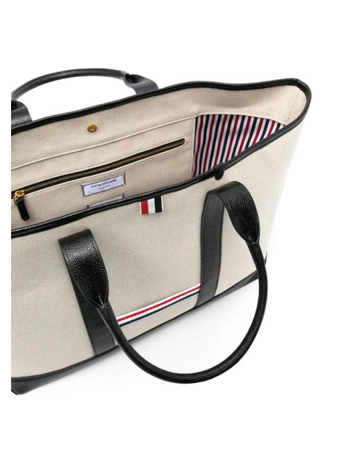 Thom Browne White Medium RWB -Streifen -Einkaufstasche