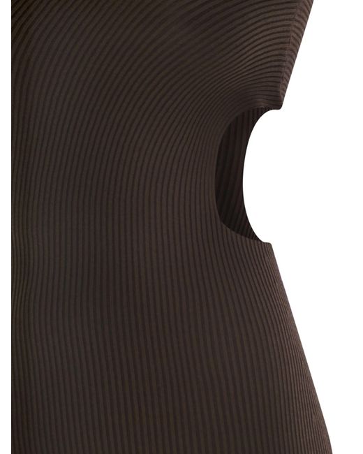 Max Mara Brown Arda1234 geripptes Viskose -Kleid